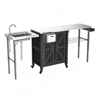 Chariot de barbecue d'extérieur avec table pliante en plastique, table de préparation roulante pour barbecue avec armoire de rangement, roues à rotation à 360 degrés, durable