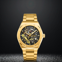 Montre homme squelette automatique mécanique or hommes squelette en acier inoxydable montres mécaniques pour hommes poignet 2023