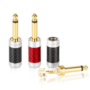 RASANTEK Hi-Fi chapado en oro latón 6,35mm <span class=keywords><strong>Mono</strong></span> micrófono Cable enchufe fibra de carbono soldadura 1/4 "6,3 MM <span class=keywords><strong>Mono</strong></span> TS conector de Audio - Product Image 2