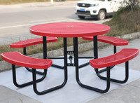 Mobilier d'extérieur commercial, grande table ronde de pique-nique de camping en acier, ensemble de tables à manger et de chaises en métal pour le restaurant à l'extérieur du parc
