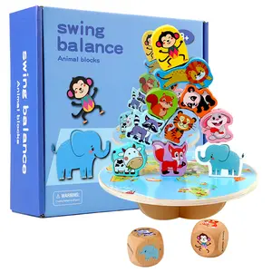 गर्म बिक्री बच्चों लकड़ी के गोल प्लेट सुंदर पशु डायनासोर स्विंग संतुलन ने बच्चों के लिए शैक्षिक स्टाकिंग निर्माण खिलौने