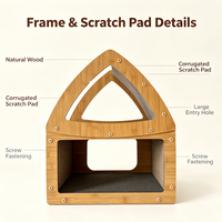 Casa para Gatos de Madera con Techo Puntiagudo y Puerta Arqueada, Pequeño Refugio con Entrada Abierta, Cama Acogedora para Gatos en Interiores