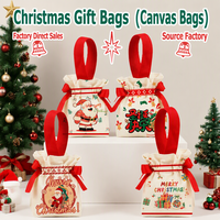 Pochette à cordon écologique réutilisable avec imprimé clochette de Noël et motif pain d'épices, idéale pour les cadeaux de fête pour enfants, vente en gros, sac à bonbons de Noël