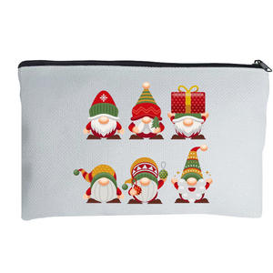 Gnome de noël imprimé <span class=keywords><strong>lin</strong></span> toile <span class=keywords><strong>sac</strong></span> de maquillage pochette à fermeture éclair écologique capacité 1-3L usage quotidien voyage articles de toilette à la mode - Product Image 3