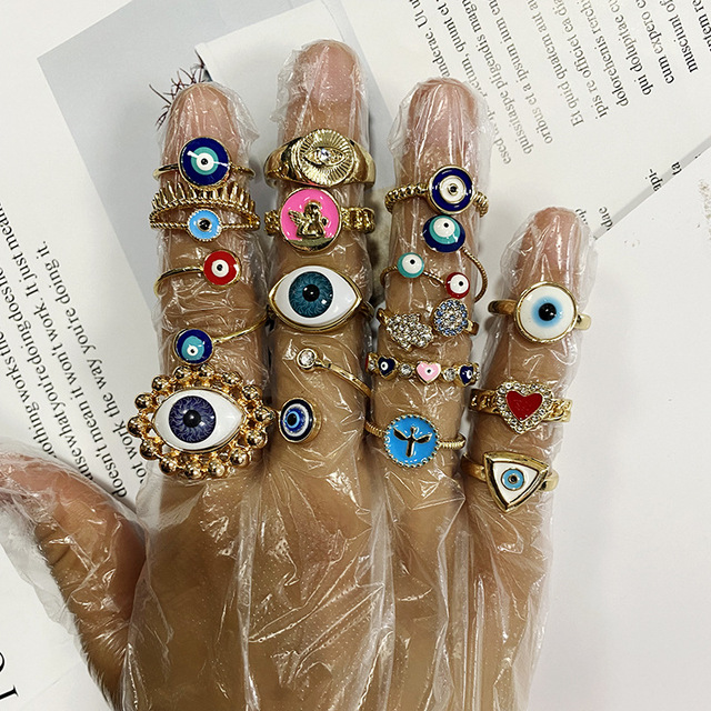 Ethnic Style Enamel Multicolor Devils Eye Ring Luxury Alloy Drop Oil Little Angel Love Eye Ring for Women Jewelry