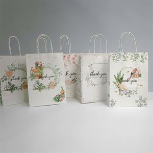 KUAIMA 22*11*27cm Custom Design <b>White</b> Floral Kraft Thank You Gift <b>Bags</b> Packaging <b>Bags</b> for <b>Small</b> Business - Product Image 3