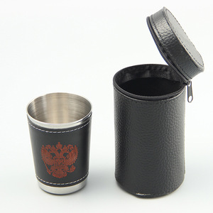 Stainless Steel Cup Set 101-200ml Black Leather Coated Double Wall Portable <b>Drinkware</b> For Wine Beer - Product Image 2