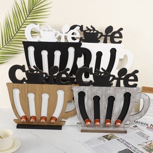 Wholesale Eco-Friendly Wood Crafts Coffee Cup Shaped Box Engraved Design Capsule Storage Rack Wall Signs Customized Christmas