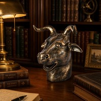 Tête d'âne en bronze coulé artisanal - Cornes imposantes et texture faite à la main, pièce personnalisable de qualité muséale, sculpture en bronze