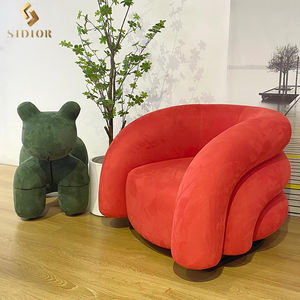 Moderner Nordischer Oranger Einzelner Loungesessel aus Leder und Samt, Relaxsessel, Akzentstuhl für das Wohnzimmer - Product Image 2