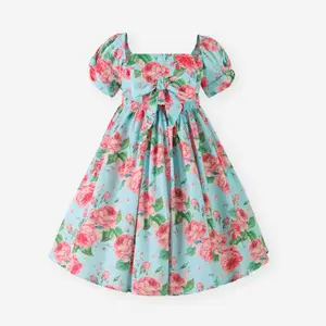 2023 बड़ी लड़की फूल ड्रेस पुष्प लड़की बुटीक पोशाक बड़ा धनुष के साथ बच्चों को गर्मियों छोटी मैक्सी 100% कपास कश आस्तीन लड़कियों
