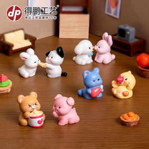 Figurines d'animaux de dessin animé miniatures en résine, décorations pour maison de poupée, ornements de bureau, ensemble de lapins, canards, ours et cochons mignons - Product Image 2