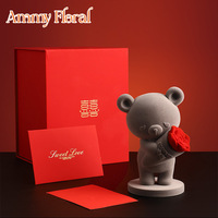 AM-GCB05 Ammy Mignon Ours avec Boîte Cadeau Rose, Expression d'Amour, Bouquet de Fleurs, Pièce Décorative