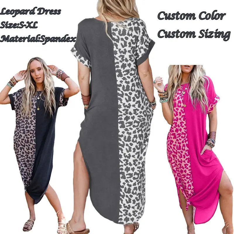 Hot Sale O-Neck Short Sleeve Elegant Fashion Ladies Casual Long Clothes Women Leopard Dress