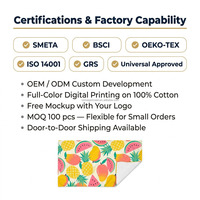 Badhanddoek van 100% katoen met tropische fruitprint, custom digitale print, hoge GSM (400-500), exportklaar verpakt, hoge kwaliteit.