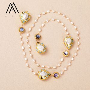 Collier en forme de goutte avec perle naturelle blanche, pierre précieuse <span class=keywords><strong>Larimar</strong></span> et perles de verre violettes, bijou enveloppant pour femme - Product Image 4