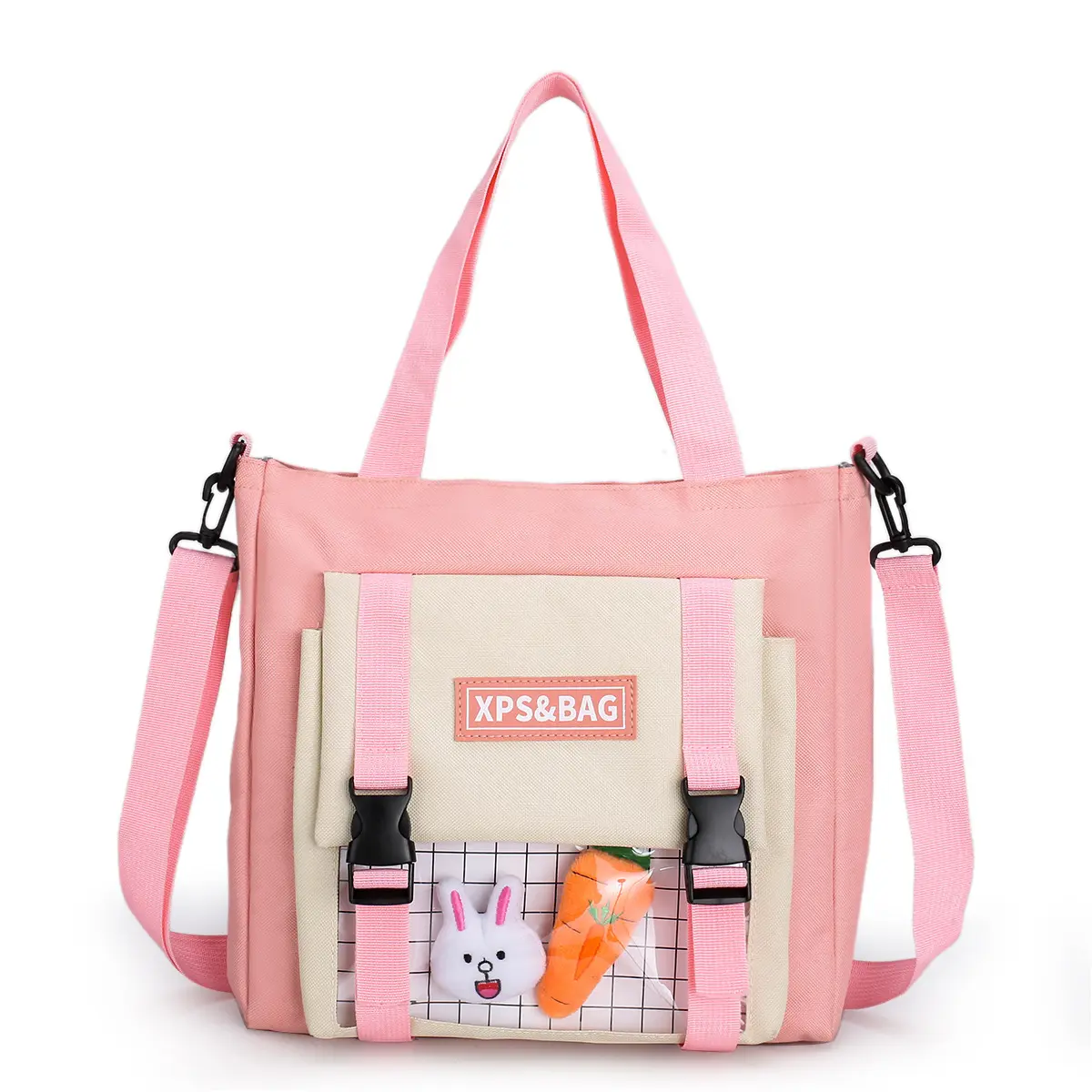 pink large capacity PVC shoulder bag students messenger bags crossbody student canvas tote bag