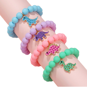 Summer Cute Pink Quartz Animal Charm <b>Bracelets</b> for Kids <b>Gold</b> Plated Resin <b>Beads</b> Pendant <b>Bracelets</b> Kid-Friendly Gifts(4 Pcs) - Product Image 1