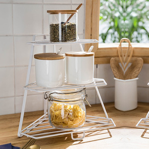 Estante de especias de 3 niveles para cocina, estantes de esquina de hierro para baño con asa, estante de almacenamiento para el hogar, soporte organizador triangular - Product Image 2