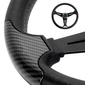 Volant de course 345 mm en PU, 3 branches, style fibre de carbone pour voiture - Product Image 2