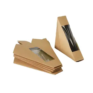 Hot sale well-constructed cardboard lunch food paper box PE lined board triangle wrap sandwich wedge vacuum packaging box
