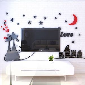 Póster Decorativo Creativo de Pareja de Gatos de Dibujos Animados para el Hogar, Arte de Pared para Sala de Estar y Dormitorio, Adhesivo Acrílico para Pared - Product Image 3