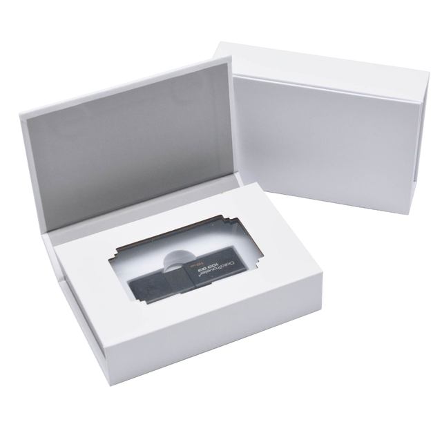 Custom Magnetic Box with Open Window USB Flash Drive Gift Boxe Flip-top Book-shaped Gift Packaging with EVA Lining