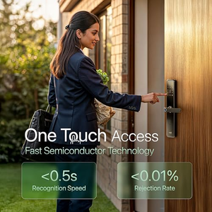 Serrure Intelligente Wi-Fi en Gros, Serrure de Porte Numérique Biométrique à Empreinte Digitale Noire en Aluminium pour Porte en Bois Sécurisée - Product Image 3