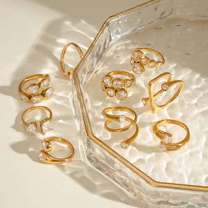 Zircon <b>Ring</b> Set Gold Plated Open <b>Adjustable</b> <b>Rings</b> With Crystal Stones For Party Unisex Jewelry Geometric Design Star Pattern - Product Image 3