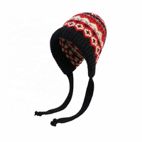 Bonnet en tricot acrylique jacquard vintage avec cache-oreilles pour femme, épais et chaud pour l'hiver