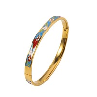 Acier inoxydable fin 18K or émail fleur en forme de fermoir à pression bracelets bracelets