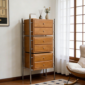 Mueble Auxiliar de Estilo Nórdico Moderno, de Madera, con Cajones Multicapa, Asas Metálicas, Montaje en Esquina, Multiusos - Product Image 1