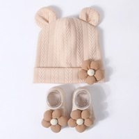 Conjunto de Gorro y Calcetines de Algodón y Poliéster con Diseño Floral de Color Sólido Unisex para Bebés de 0 a 12 Meses, Gorro para Recién Nacidos para las Cuatro Estaciones