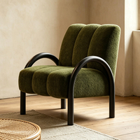 Fauteuil d'appoint moderne Wabi Sabi à accoudoirs incurvés, fauteuil simple rembourré en chenille avec structure en acier carbone pour salon et chambre à coucher