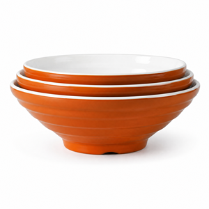 Ensemble de bols à nouilles en mélamine côtelée écologique sur mesure, couleur orange brûlé à l'extérieur, blanc à l'intérieur, vaisselle asiatique - Product Image 1