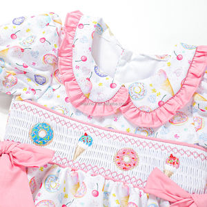 Mùa hè trẻ em smocking quần áo Boutique Donut thêu bé gái smocked Rompers bán buôn - Product Image 2