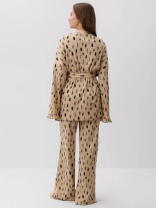 Các Nhà Sản Xuất Biểu Tượng Tùy Chỉnh Pyjama Thoải Mái Phụ Nữ 100% Bông Dài Tay Áo Đồ Ngủ Dệt Kim Loungewear Leoaprd Thiết Kế Áo Đặt - Product Image 4