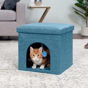 Casa pequeña para mascotas, reposapiés otomano plegable, condominio, cama para mascotas, casa interior para gatos azul océano, fácil de configurar - Product Image 3