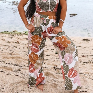 Pantalons à jambes larges à imprimé hawaïen pour femmes, de haute qualité, vente chaude, taille élastique, pantalons en voile de rayonne sur mesure - Product Image 3
