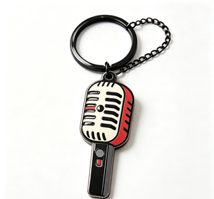 Metal Microphone Key Chain Enamel <b>Charm</b> Pendant <b>Keyring</b> Custom Logo Gift Accessory - Product Image 1