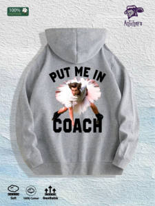 Felpa con Cappuccio Grafica 'Put Me in Coach' 100% Cotone Magazzino USA 7 Colori - Product Image 2