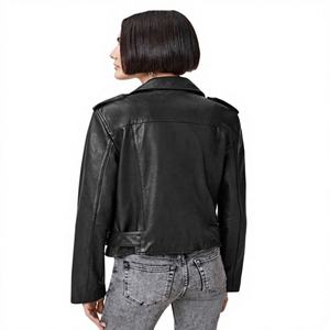 Chaqueta de Motociclista de Invierno para Mujer, de Piel de Oveja Genuina, Negra, con Cremallera Asimétrica, Cinturón en la Cintura, Ajustada, Ropa Exterior de Motocicleta, de Algodón - Product Image 1