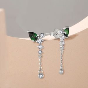 Yiilun Màu Xanh Lá Cây CZ Kim Cương Teardrop Vòng Cổ Và Bông Tai Set Rhodium Mạ Pha Lê Sterling Bạc 925 Trang Sức Set Cho Phụ Nữ - Product Image 5
