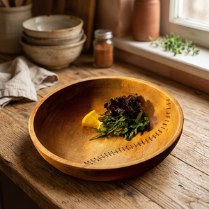 Ensaladera de madera de mango hecha a mano con diseño de puntada único, cuenco de servicio duradero y ecológico para cocina y comedor - Product Image 1