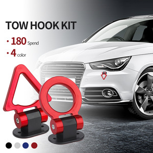 Kit universel de crochet de remorquage pour voiture, anneau triangulaire en aluminium, rouge, bleu, noir, blanc, 2 trous, ajustement universel - Product Image 1
