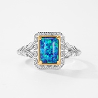 Bijoux fins 925 argent Sterling bleu opale bague ouverte élégante émeraude coupe synthétique opale bague en argent bande pour les femmes cadeau