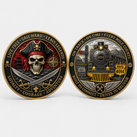 Moneda de desafío chapada en oro con logotipo de metal de color bronce, diseño de calavera de ferrocarril y guardián, regalo para trabajadores, premio ferroviario, latón con grabado láser de doble cara