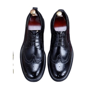 Chaussures en cuir pour hommes, chaussures de ville en cuir de vachette véritable, baskets formelles à semelle épaisse - Product Image 1