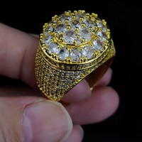 Bague de fiançailles pour homme et femme unisexe en zircon plaqué or massif tendance, vente en gros de rappeur