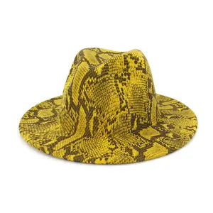 고품질 대량 판매 주문 넓은 테두리 뱀 인쇄 펠트 중절모 모자 여자 플로피 모자 태양 보호 모자
